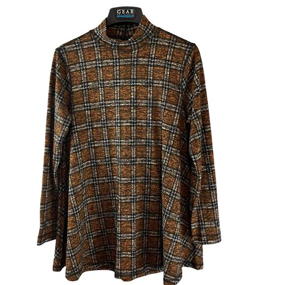 John Mark Plaid Mock Neck Zip Back Tunic Top Shirt Medium - Picture 1 of 6